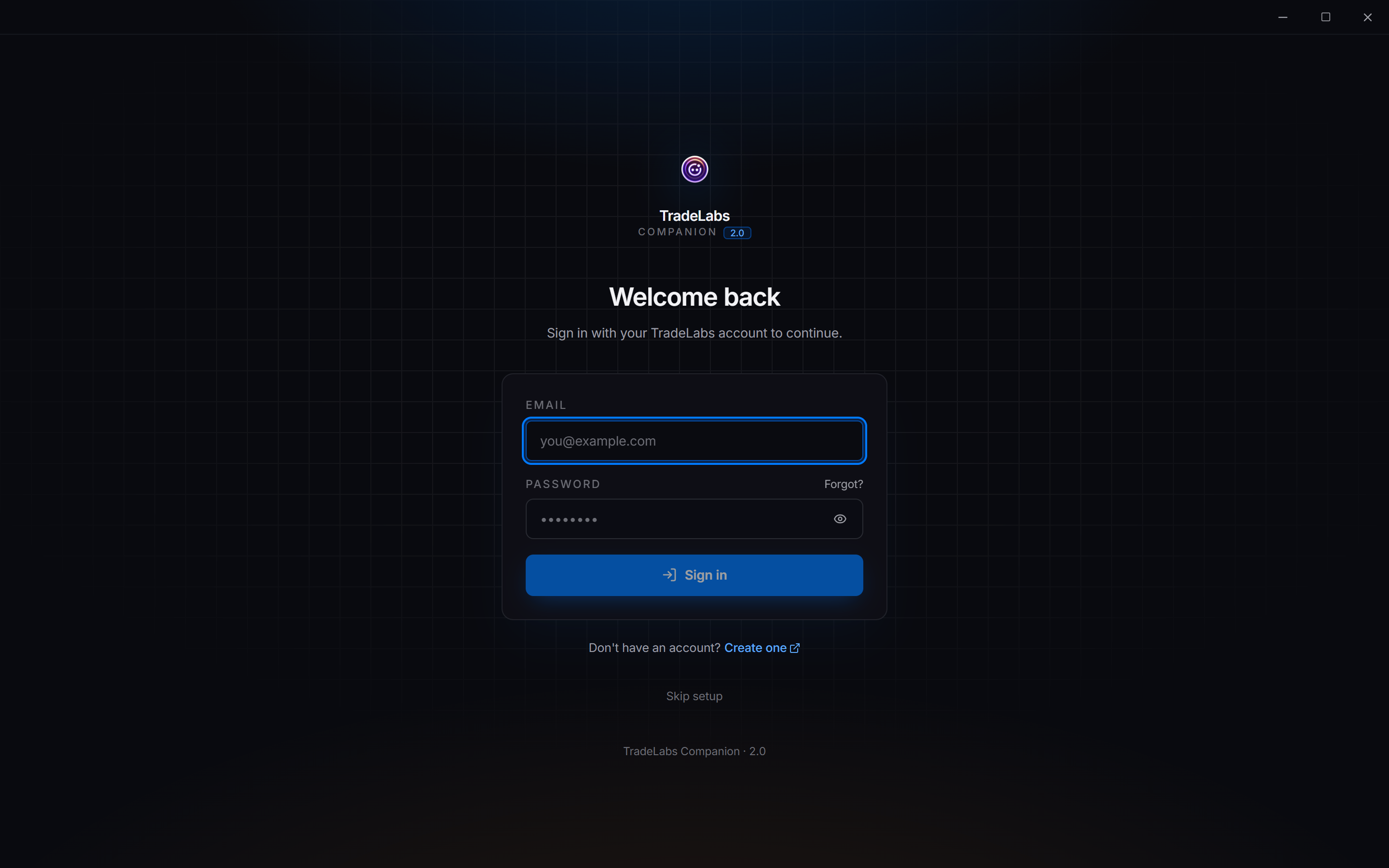 The app sign-in screen